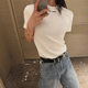 2025 Spring and Summer New Style M* Style Slim and Versatile Small Round Neck Letter Embroidered Short-Sleeved T-Shirt Tops for Women