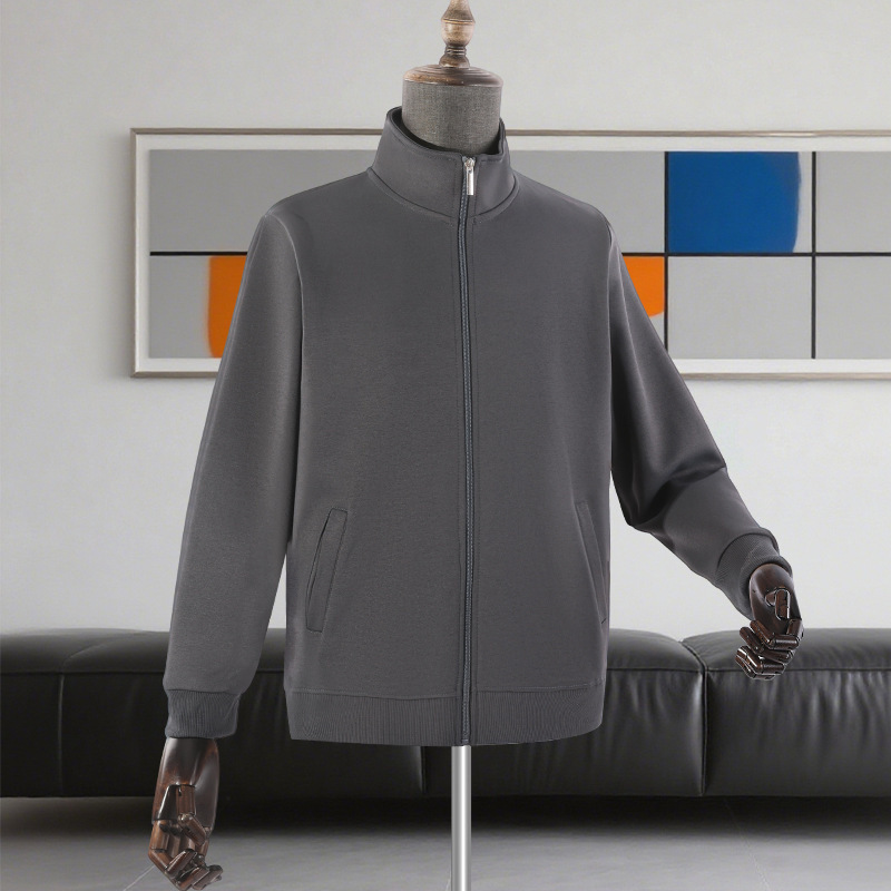 New 320g Cotton-Like Polyester Cardigan with Stand Collar, Loose Fit, Zippered, Drop Shoulder, Cross-Border Style for Men New 320g Cotton-Like Polyester Cardigan with Stand Collar, Loose Fit, Zippered, Drop Shoulder, Cross-Border Style for Men