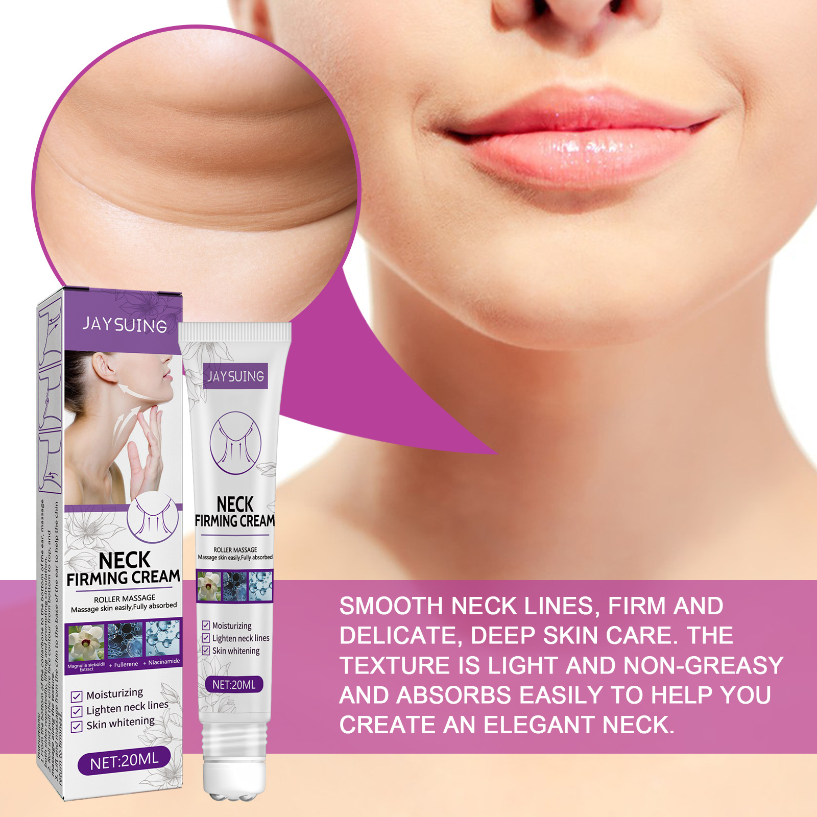 Cremă de înfrumusețare pentru gât Jaysuing cu rolă în formă de V, pentru a atenua liniile fine, a strânge și a ridica aspectul gâtului._voghion.com