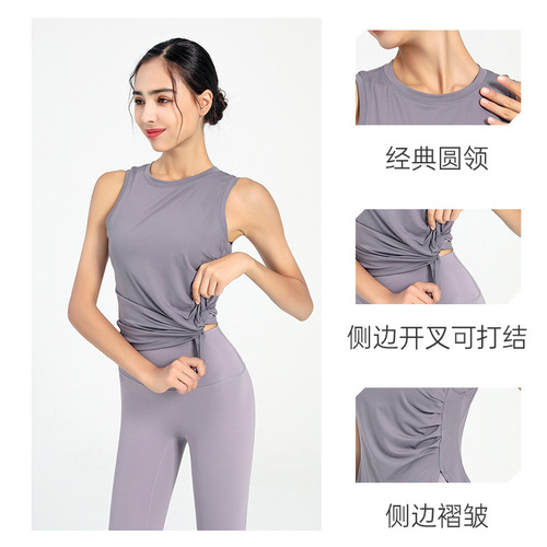 Cross-border Lulu women's yoga top summer sleeveless fitness backless dry-fit sport T-shirt exercise fitness clothing for women