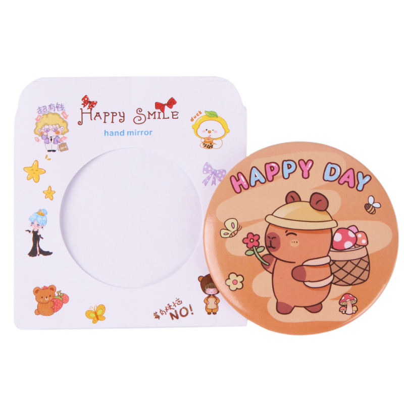 Redondo Kapibala pequeño espejo portátil mini lindo espejo redondo estudiante espejo de una cara espejo de maquillaje regalo al por mayor