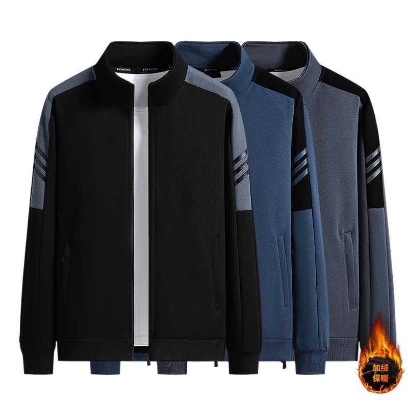 Cross-border 2023 nuevo estilo de los hombres con cuello alto de algodón grueso conjunto de ocio cárdigan deportivo juvenil traje de tres piezas moda casual simple