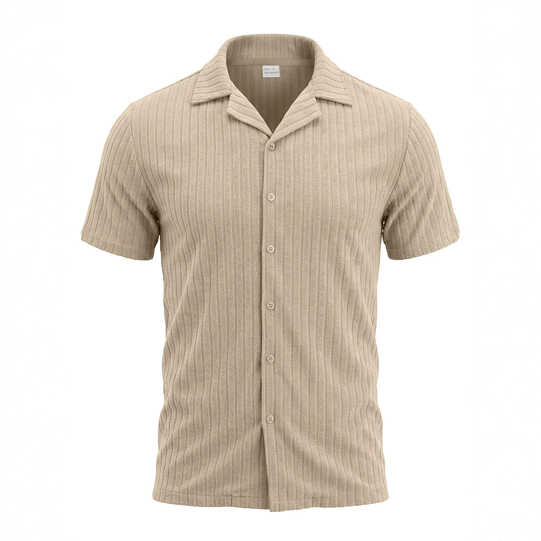 Camisas europeas de hombre transfronterizas de verano relajadas y casuales con solapa transpirables, toallas de color sólido, jacquard, camisas de manga corta