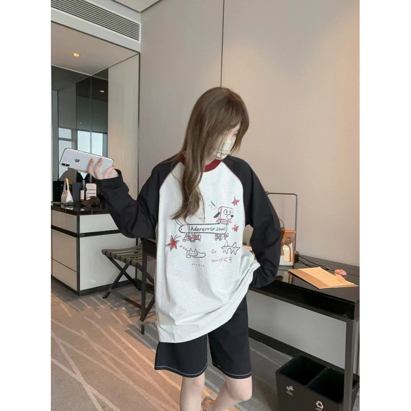 ADER осень новый прилив бренд скейтборд собака топ футболка женская мультипликационный принт хлопчатобумажный плечо с длинными рукавами