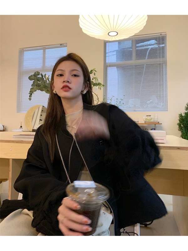 美式复古立领棒球服短款外套女早秋季设计感小个子bf风飞行员夹克|undefined