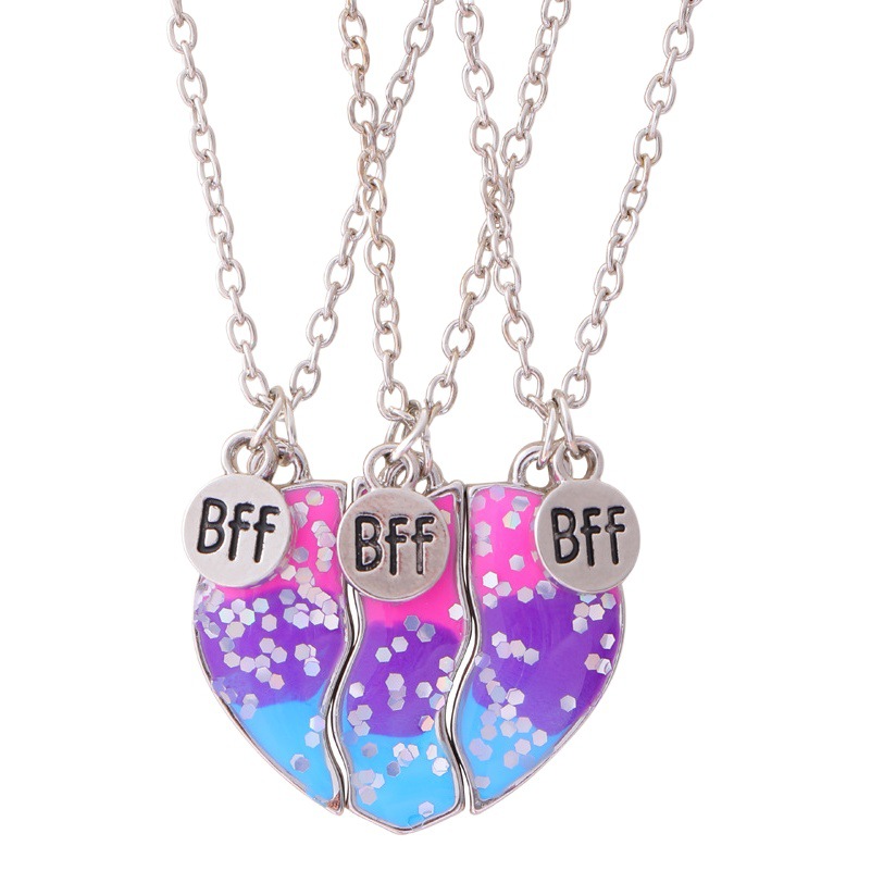 Amazon Venta caliente buenos amigos BFF amor collar gradiente de color niños colgante 3 novias joyería traje al por mayor