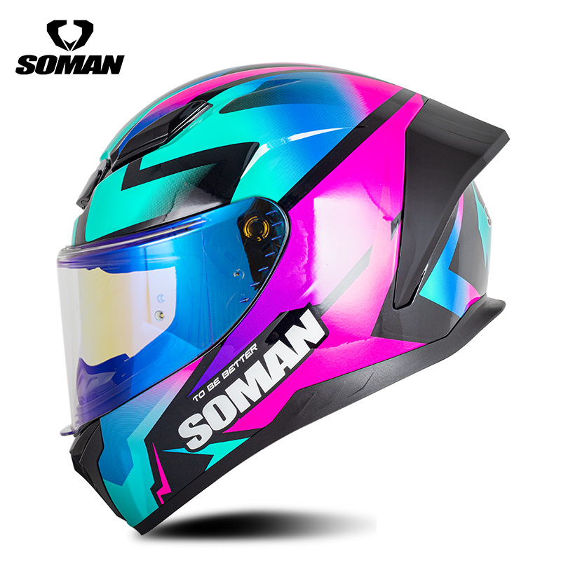 新型SOMANオートバイレースヘルメット男女四季機関車騎乗電気自動車カップルヘルメットSM973