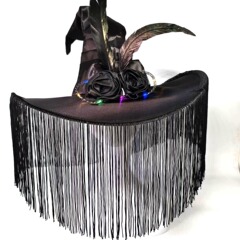 新しいハロウィーンのしわのフリンジの魔女の帽子のパーティーの魔女の帽子の黒色は明かりの魔女の帽子の化粧の道具を持ちます。