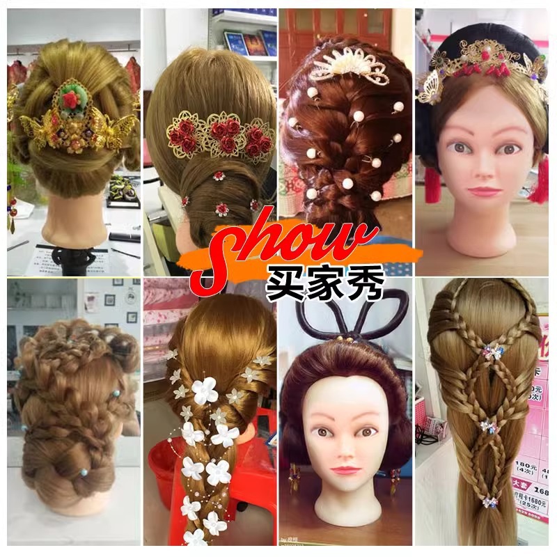 Peruca de enseñanza modelo de novia trenzado cabello de cabello de corte de cabello enrollado en caliente estilo de maquillaje muñeca cabeza de modelo