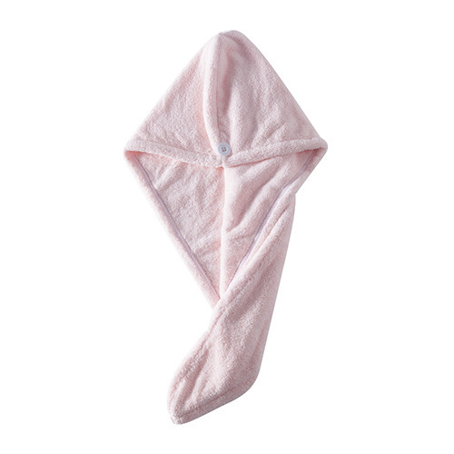 Touca absorvente de secagem rápida em fleece coral grosso, fofa e confortável para secar o cabelo._voghion.com