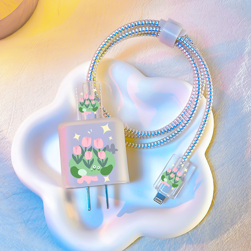 Tipo helado adecuado para Apple 20W cubierta protectora del cargador 18W cubierta de carga rápida cargador suave línea de clip morder dispositivo creativo de dibujos animados