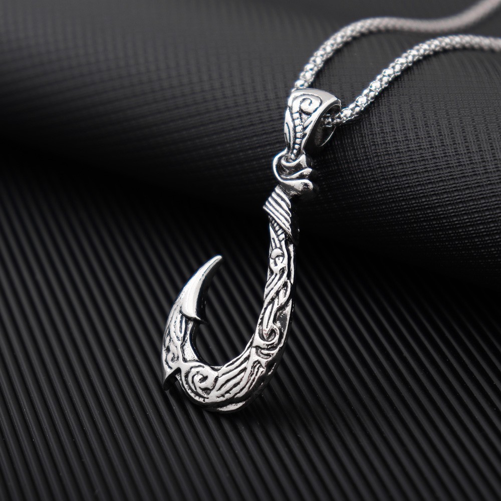 Street Occasion Metal Material Retro Fishhook Metal Plating Men's Pendant Necklace
