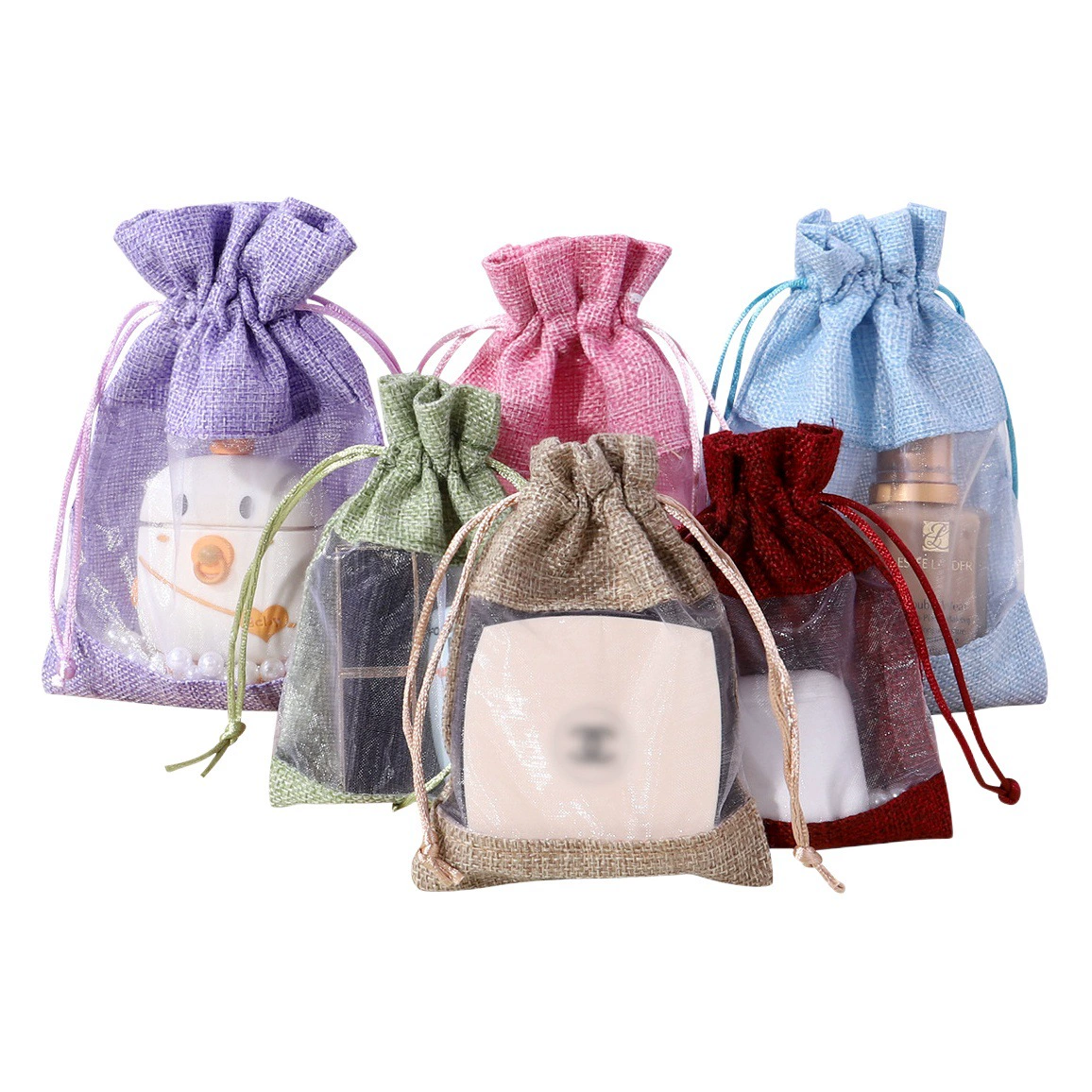 Для хранения косметики Льняная сумка на шнурке Подарочная сумка креативная односторонняя открытая оконная Льняная сумка в наличии оптом