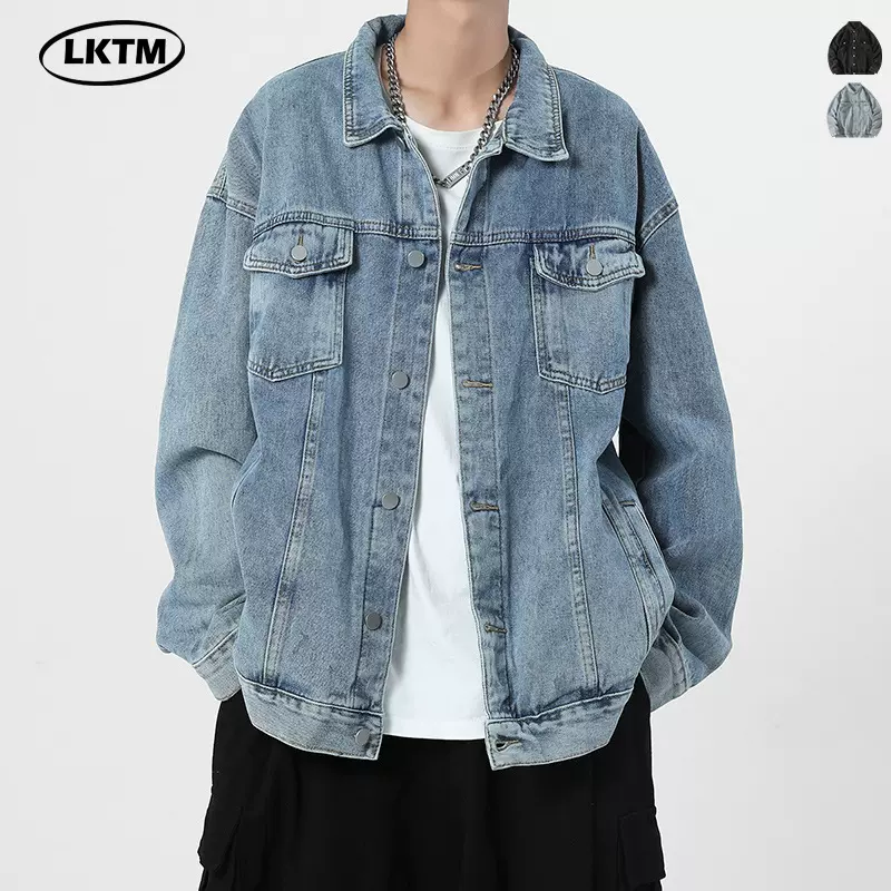 LKTM男装#牛仔外套男潮牌ins青少年宽松休闲百搭工装夹克学生上衣