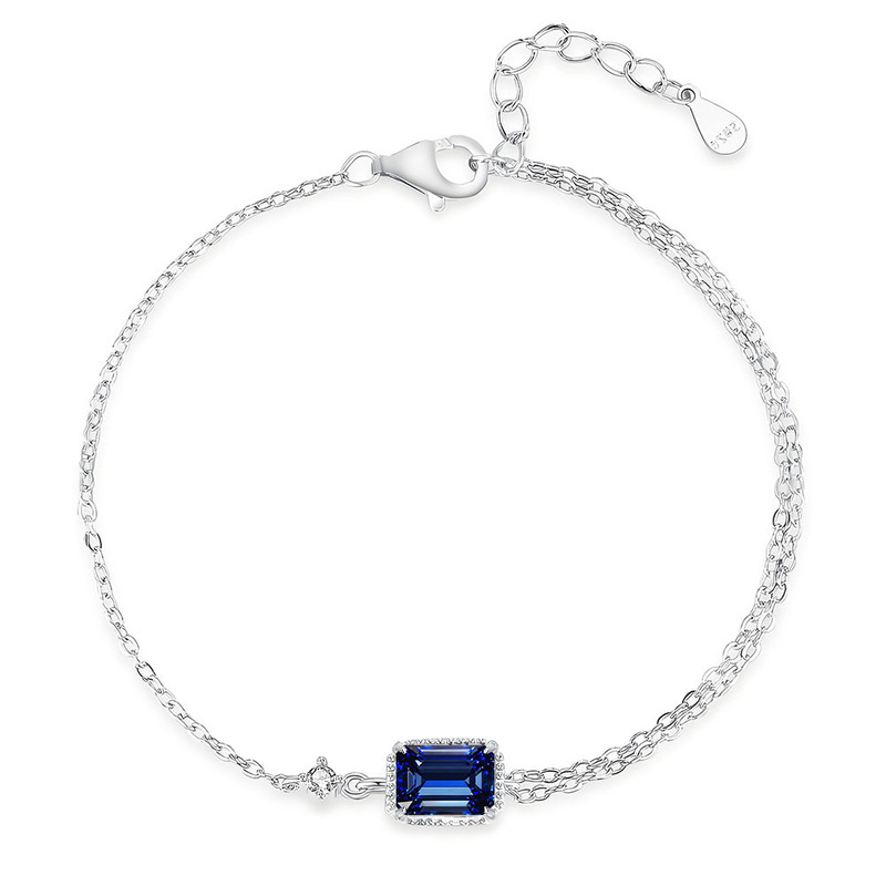 All-Over S925 Sterling Silver Cross Bracelet for Women with Rectangular Sapphire Bracelet European and American Amazon Hot-Selling Jewelry Wholesale