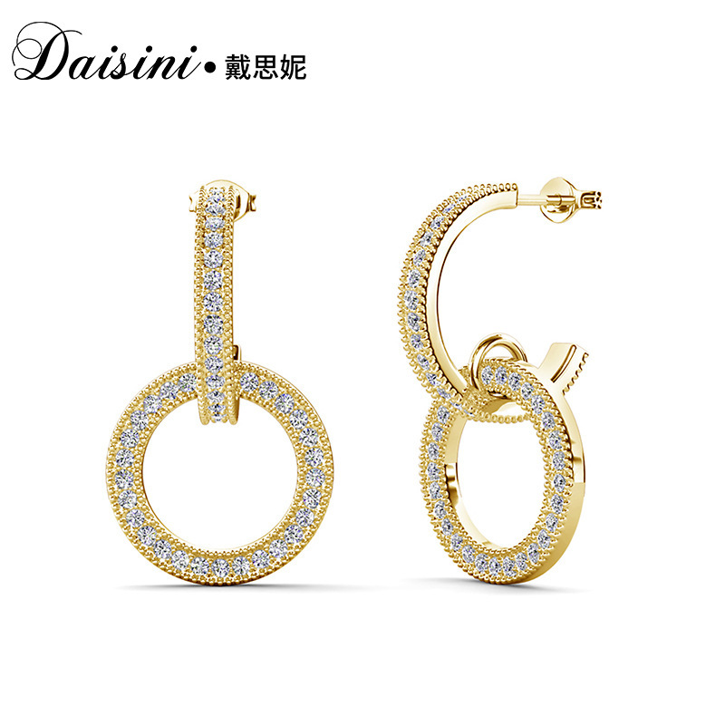 New Fashionable Gold-Plated Earrings Double Hoop Earrings Inlaid with Swarovski Element Crystal Earrings Hoop Jewelry for Women
