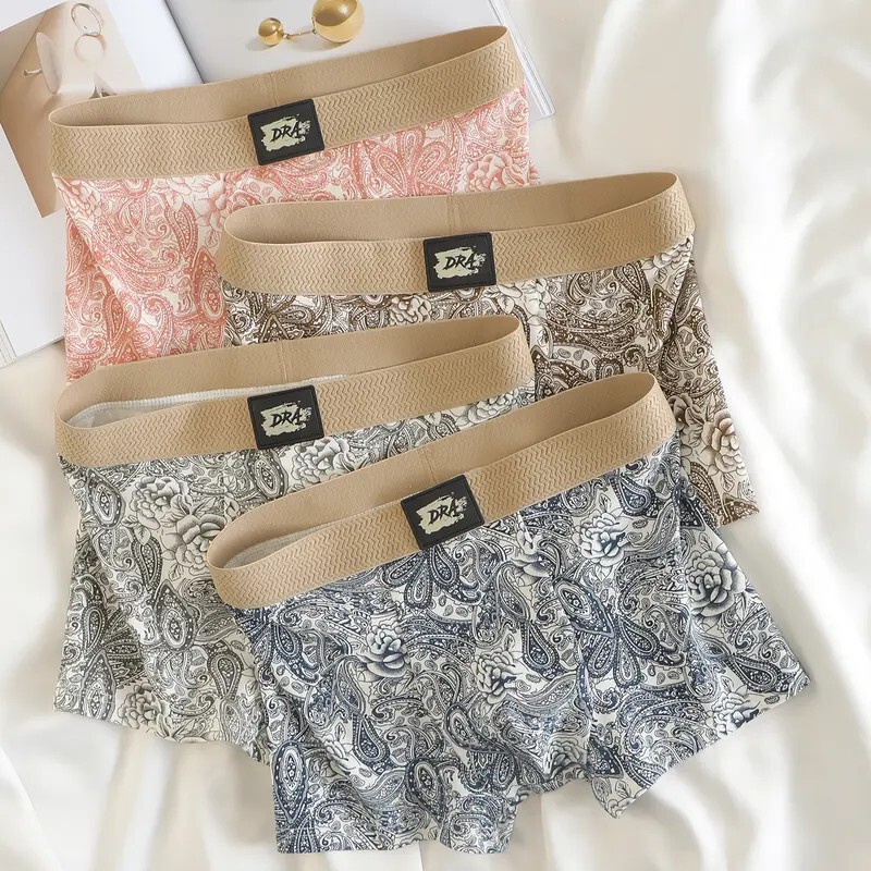 Classical Style Blue and White Porcelain Men's Underwear New Chinese Style Underwear Men's Pure Cotton Antibacterial Camellia Amber Streamer Boxer Briefs