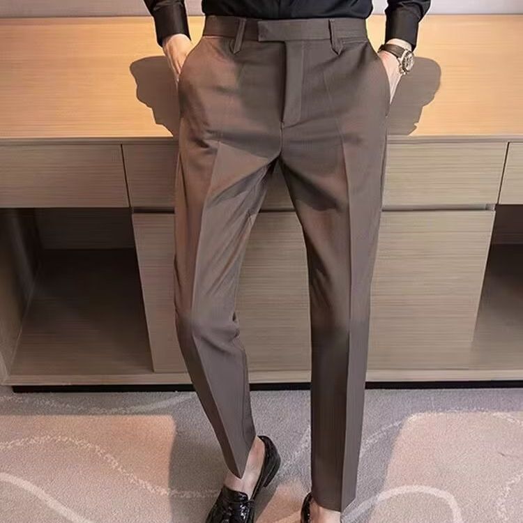 British Yapi Men's Suit Pants, Coffee Color, High end Feeling, Pi Shuai, Formal Business Suit Pants, Autumn Feet Drop Feeling Pants_voghion.com