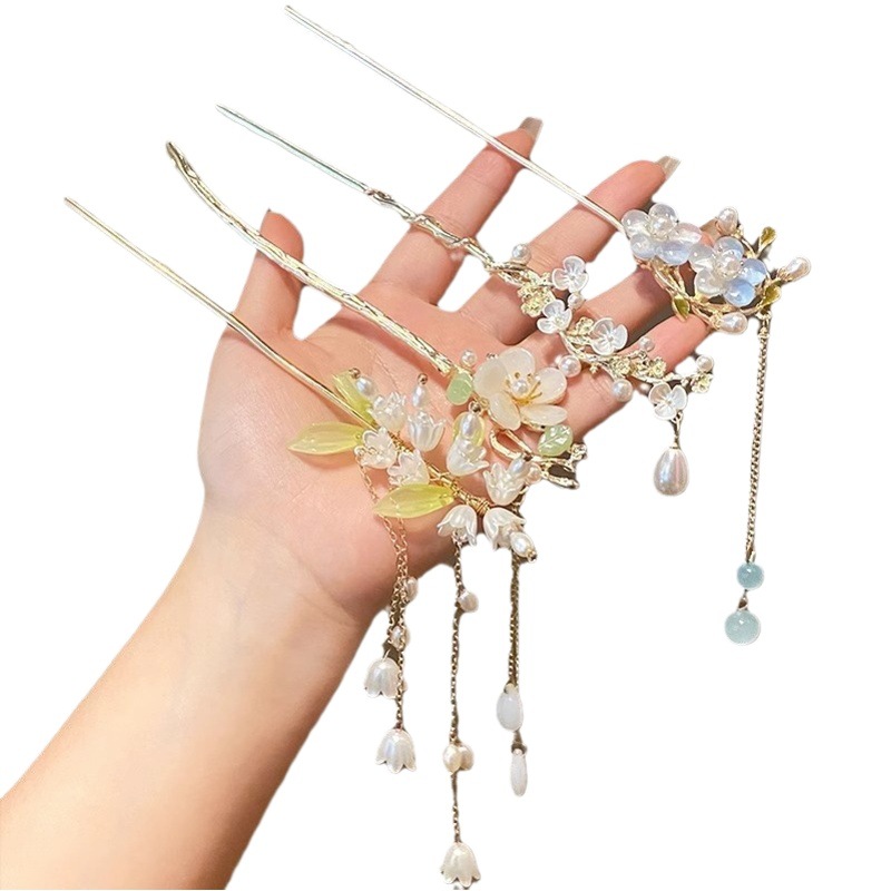 Horquilla de borla de estilo antiguo, temperamento femenino de alto nivel, cheongsam de todo fósforo, accesorios para el cabello Hanfu, nuevo tocado de horquilla de madera de estilo chino