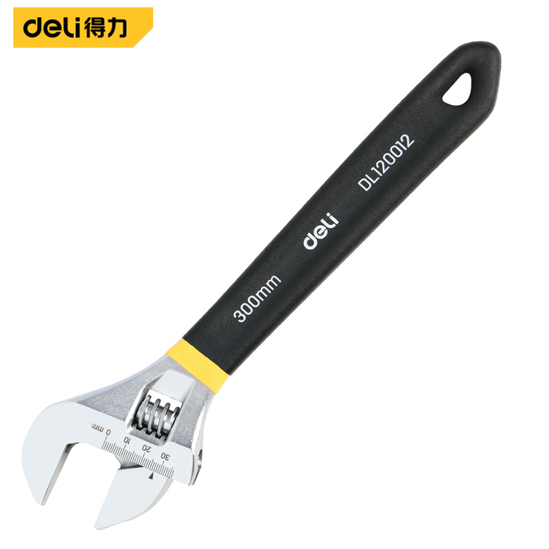 得力DL120012活动扳手 多功能活络板手 沾塑柄防滑扳手家用活开口