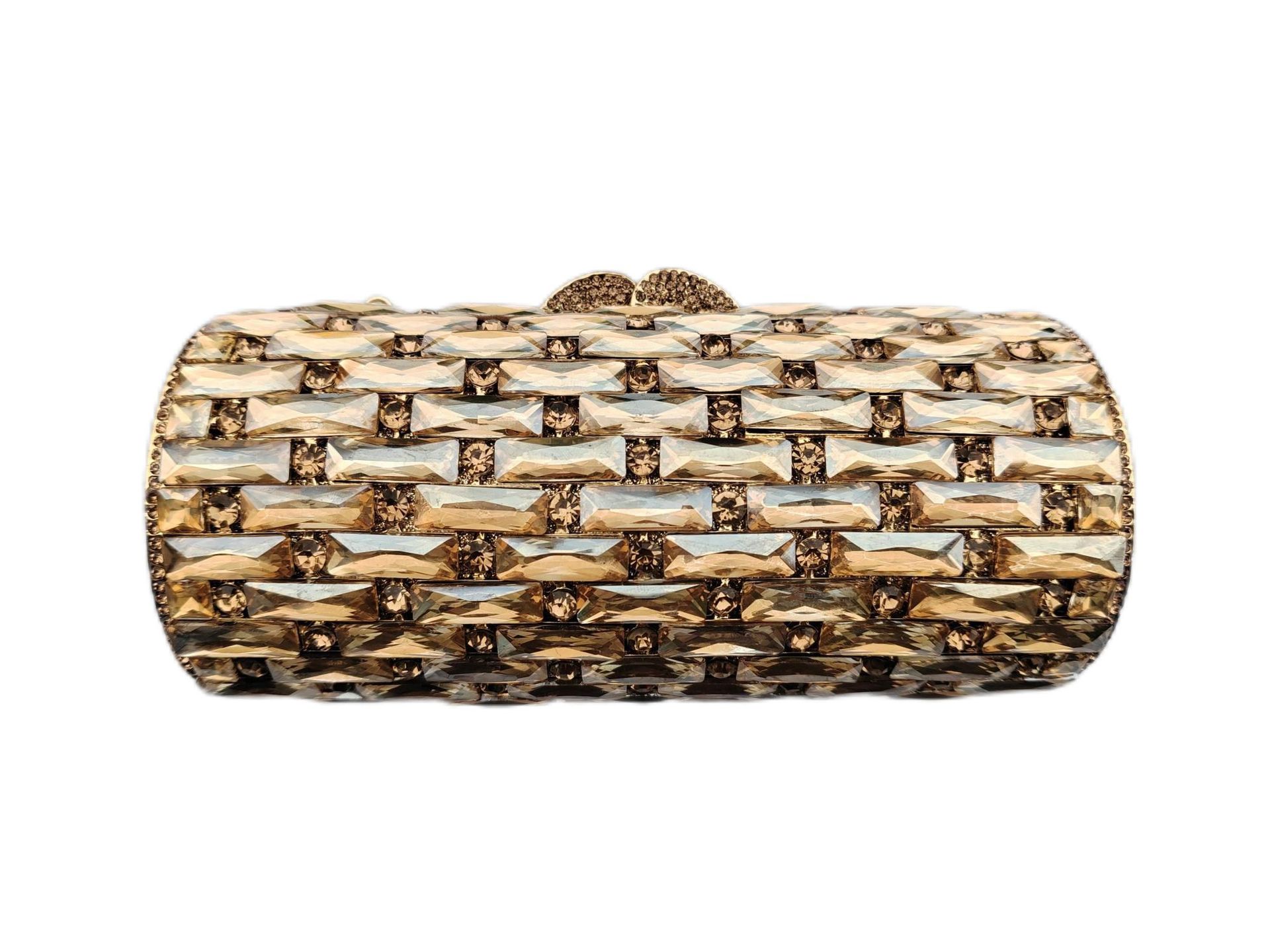 Túi clutch nữ đính kim cương hộp cứng cầm tay dạ tiệc — Hoa violet, Vàng Pha Lê, Nền vàng kim cương trắng, Vàng kim AB chi tiết 6