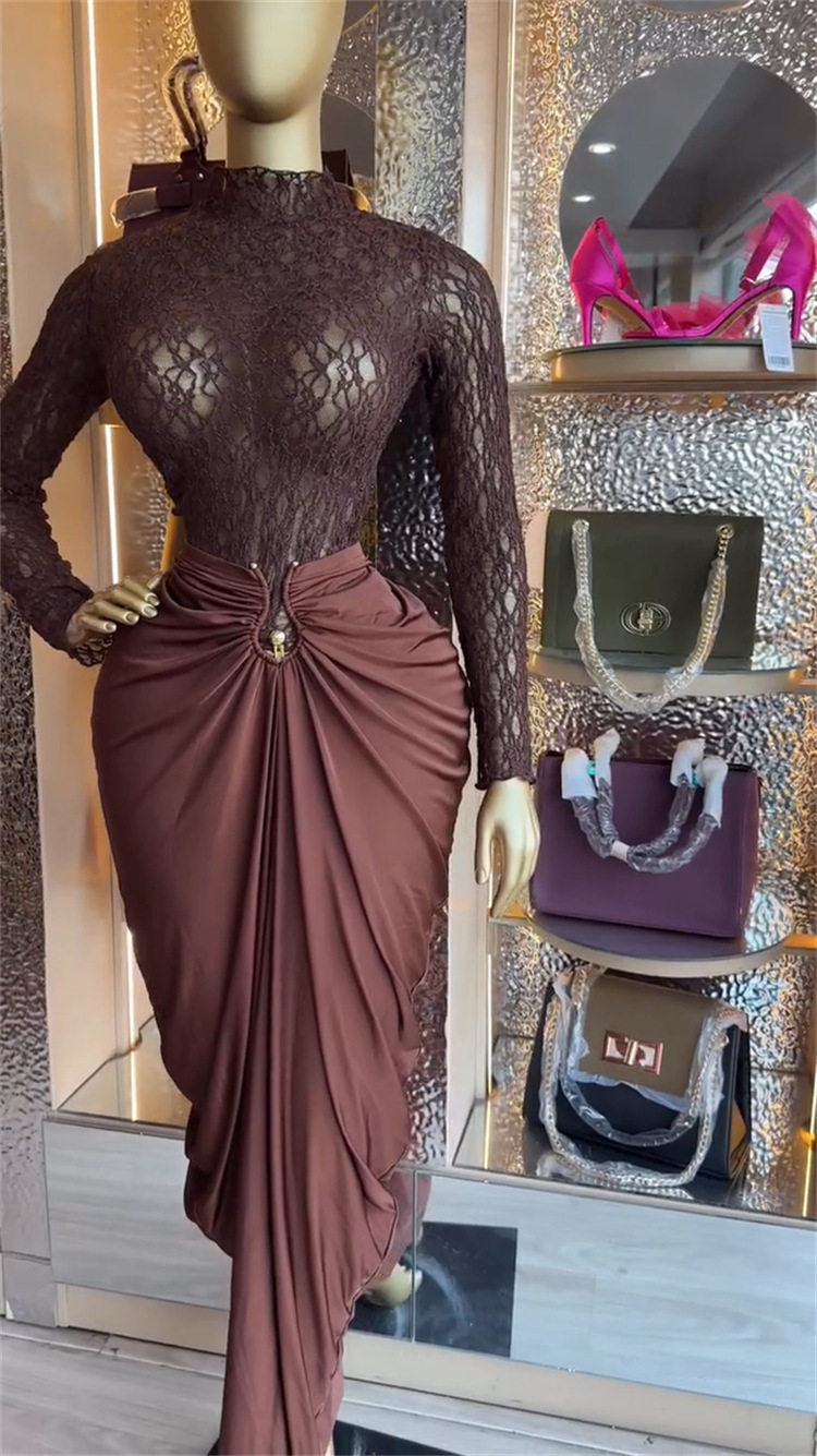 Women's Long-sleeve Lace Blouse And High-waist Pencil Skirt Set_voghion.com