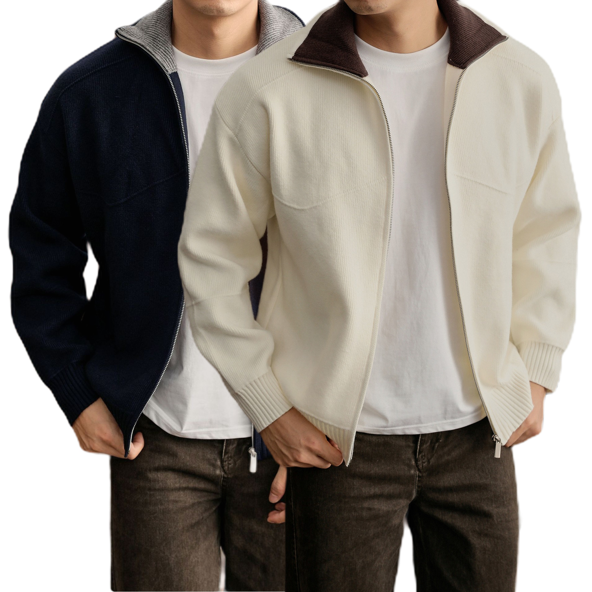 Explosiones transfronterizas europeas camisas de punto de tamaño grande suéter hombre polo camisa con la solapa cardigan chaqueta de negocios fábrica de tendencia mayorista