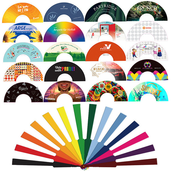 Responder a la ayuda para promover el ventilador de publicidad de plástico de la empresa publicidad de impresión de regalos ventilador pequeño personalizado 14 ventilador plegable