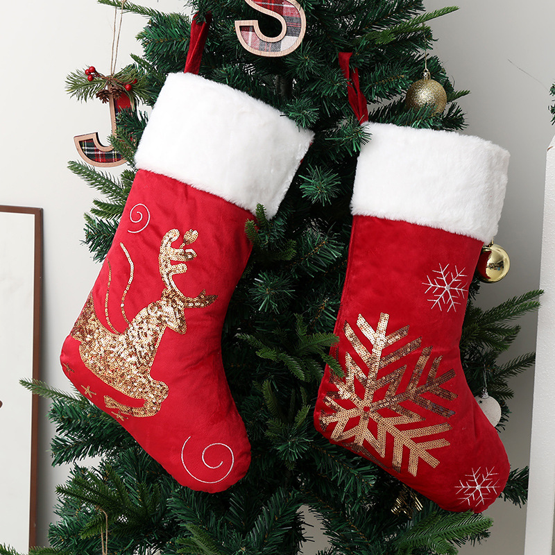 Cross-border Christmas decorations, Christmas stocking pendants, gift bags, golden elk snowflake embroidery Christmas tree pendants