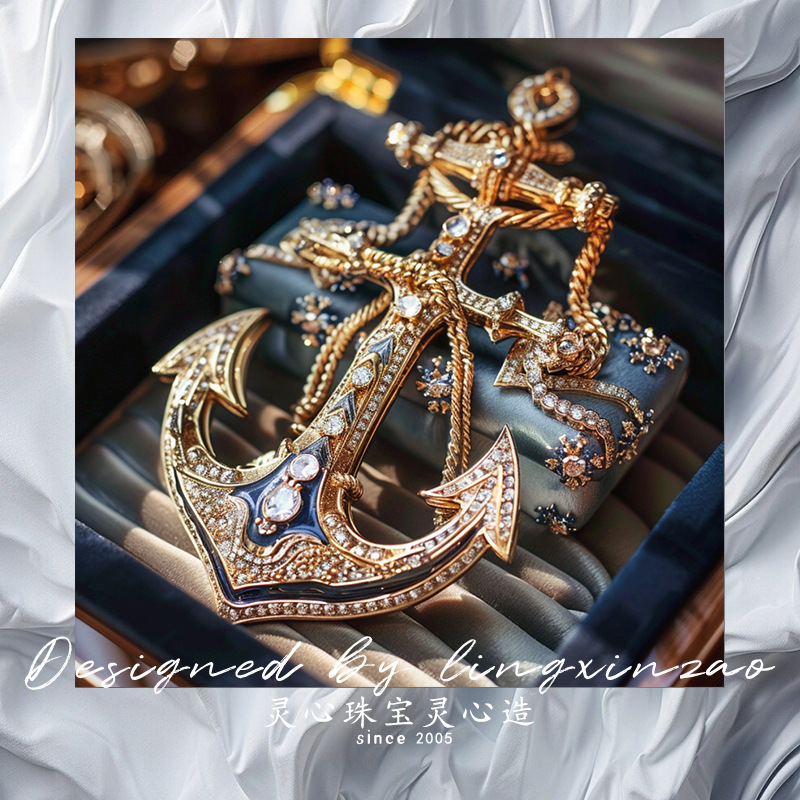 Lingxin Jewelry Original Design High-Quality Vintage Jewelry Anchor Brooch High-End Design Holiday Gift