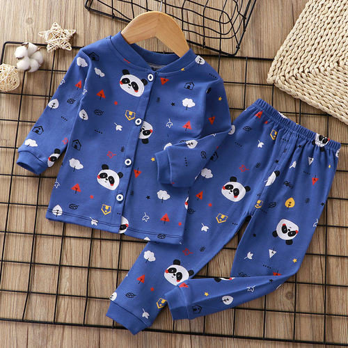  Autumn New Cardigan Cotton Pajamas Children's Cotton Pajamas Boys Girls Trendy Infant Home Clothing
