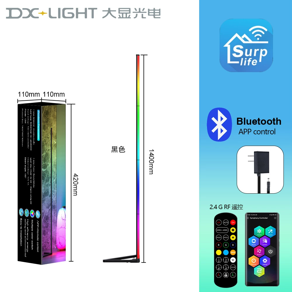 Floor Lamp DX-LIGHT 1.4 m RGB LED, Bluetooth & Remote Control, Adjustable Ambient Light