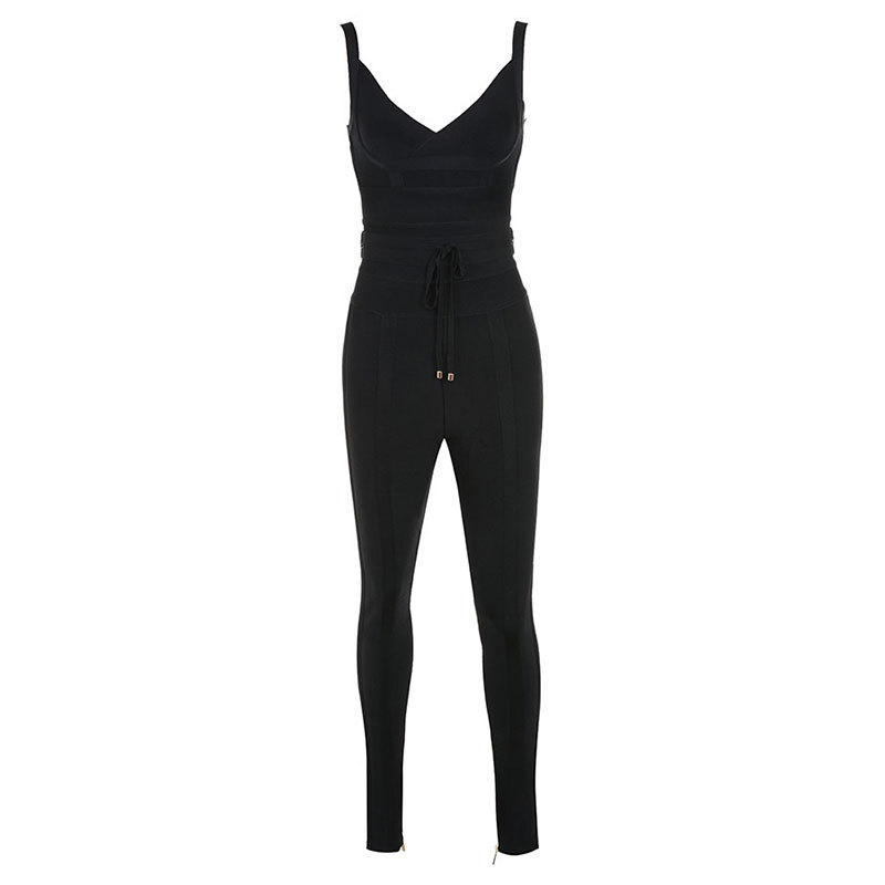 Mono Elegante de Fiesta, Estilo Europeo y Americano, Sexy y a la Moda, Ajustado, Color Sólido, Cintura Alta