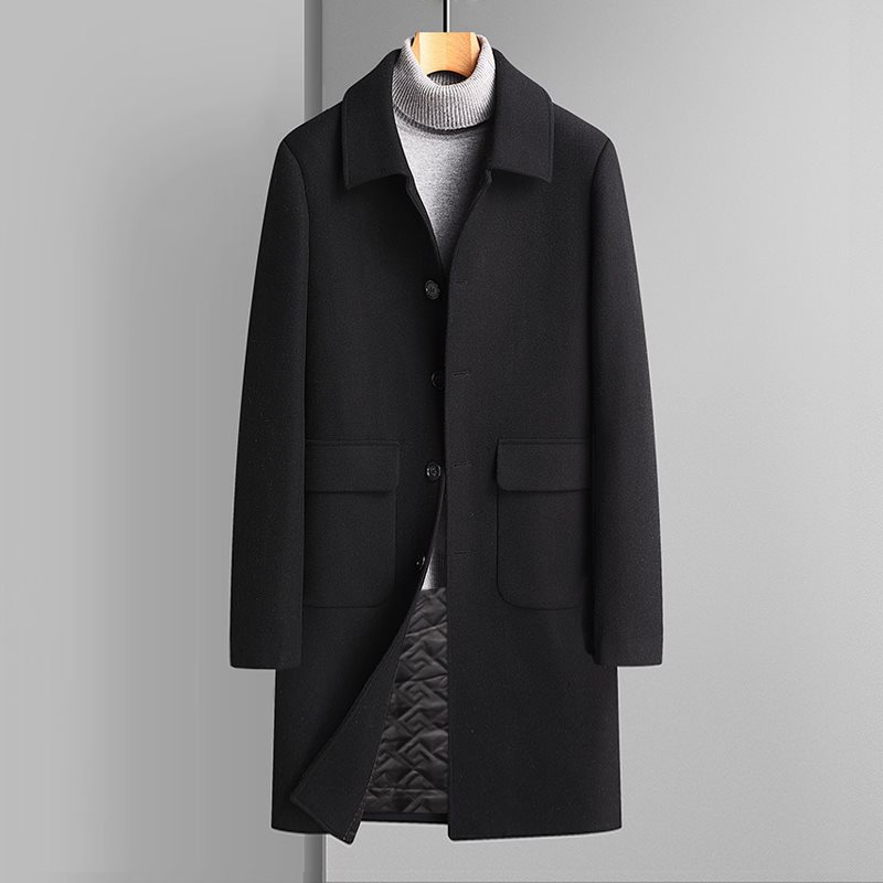 Men's wool overcoat, mid-length, business casual, thick, warm, loose fit, suitable for autumn and winter.