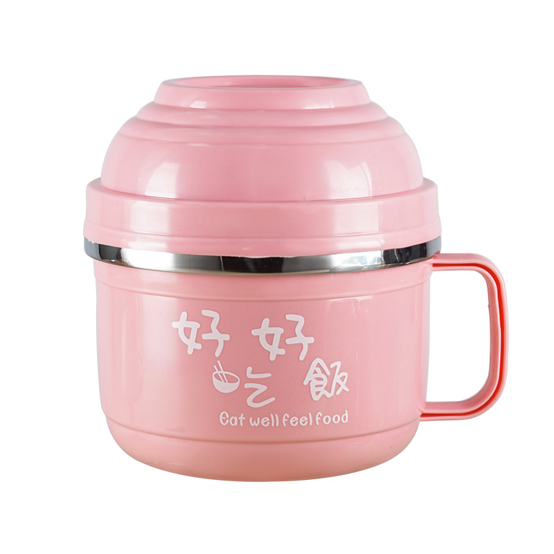 304 taza de comida rápida de acero inoxidable con aislamiento de doble capa para adultos almuerzo caja estudiante sellado caja de almuerzo con tapa compartimiento tazón de fideos instantáneos