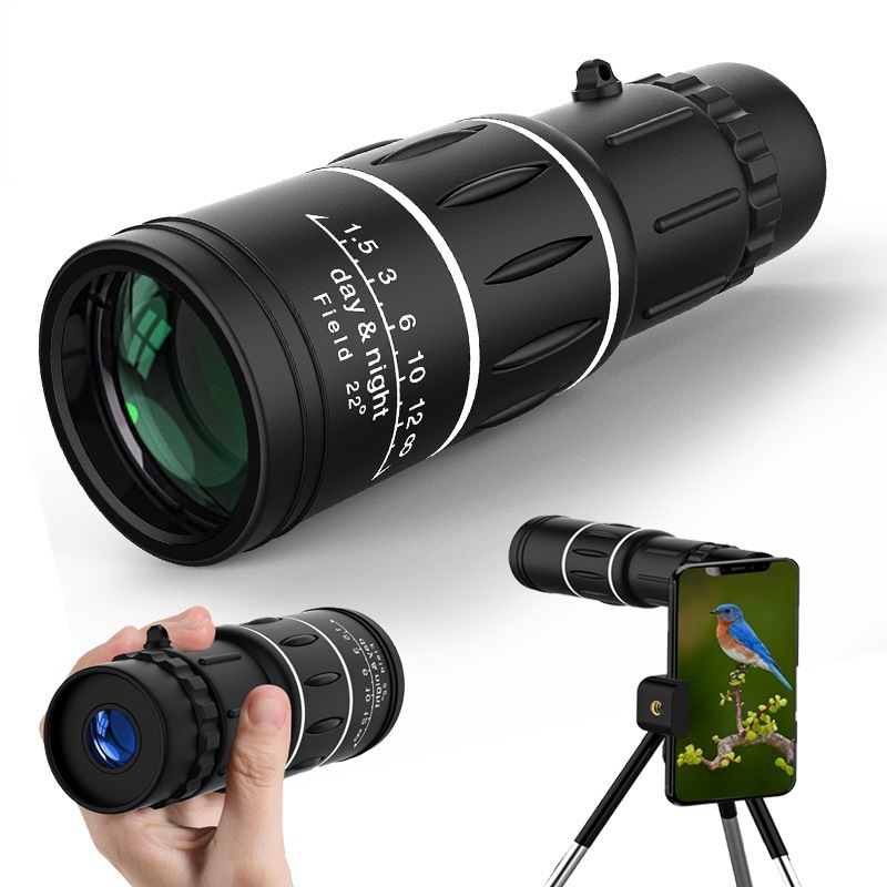 Telescopio monocular de 16x52 de material de cuero suave y caucho cuidadosamente seleccionado para visión nocturna en exteriores con poca luz, con capacidad para tomar fotografías con el teléfono móvil. image 4
