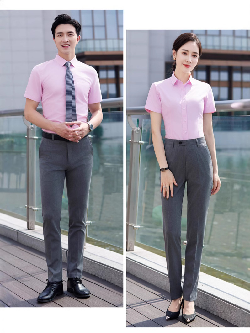 여름 반팔 비즈니스 셔츠 유니섹스 비즈니스 셔츠 슬림 핏 솔리드 컬러 전문 원피스 작업복 셔츠