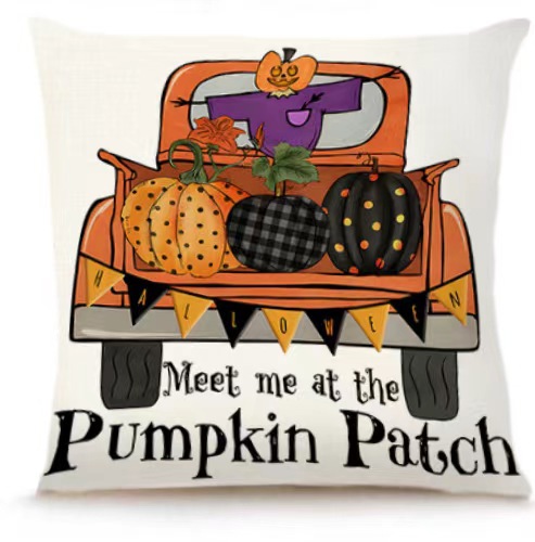 Transfronterizo Amazon Halloween impresión lino almohada cubierta bruja calabaza decoración doméstica almohada cubierta
