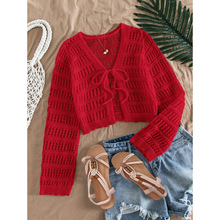 M 75360 Tie hollow knit cardigan ϵ���ο���֯�����羳��