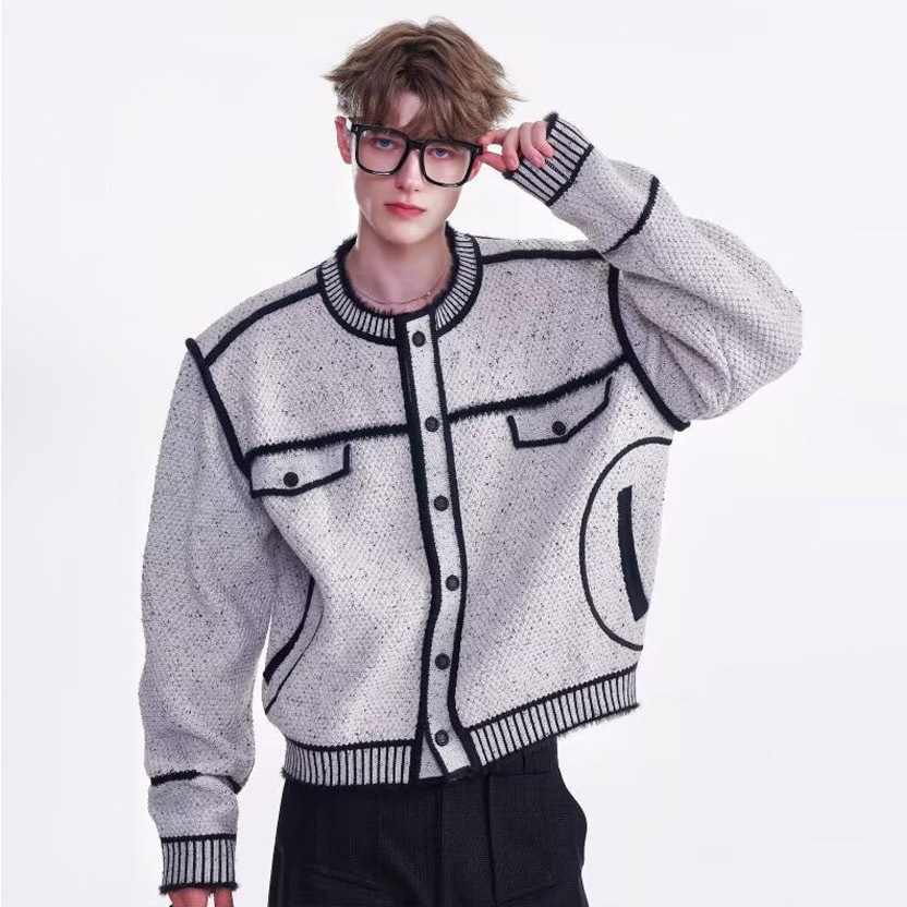 Explosiones transfronterizas de tamaño europeo suéter de jersey de punto suéter cardigan francés pequeño viento línea de fábrica de tendencia al por mayor