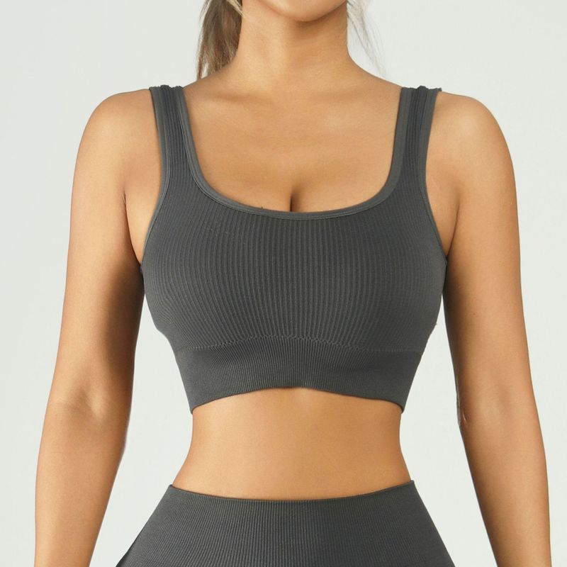 Amazon クラシック スレッド ヨガ フィットネス ベスト BRA 胸パッド付き 弾性セクシーな U 字型ネック スポーツ ブラジャー|undefined