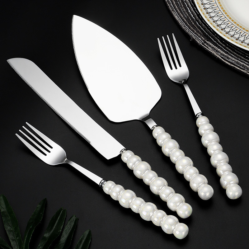 Light Luxury Stainless Steel Cake Knife and Spatula Set for Hotel and Home Use, Creative Pearl Ceramic Handle Pizza Spatula and Dessert Fork Light Luxury Stainless Steel Cake Knife and Spatula Set for Hotel and Home Use, Creative Pearl Ceramic Handle Pizza Spatula and Dessert Fork