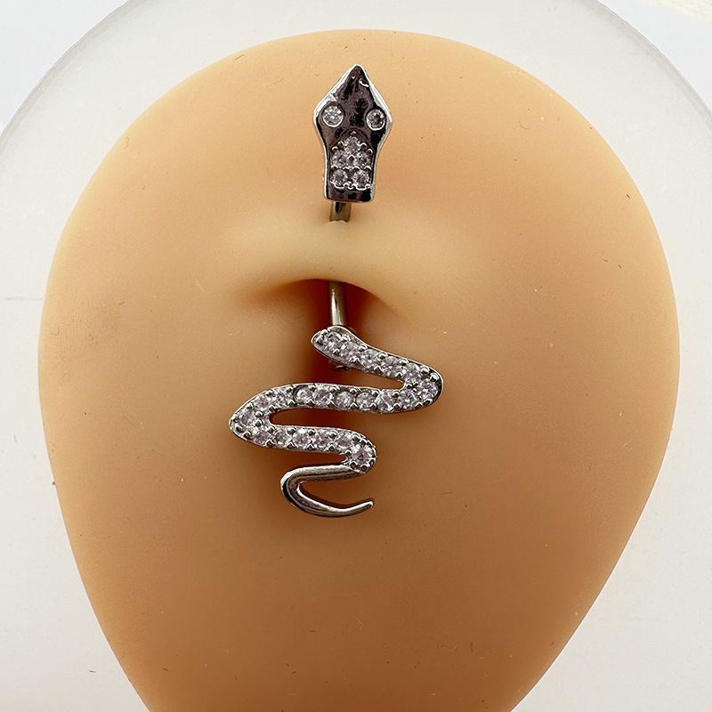 Schlangen-Bauchnabelpiercing mit Zirkonia-Besatz, personalisierter europäischer und amerikanischer Piercingschmuck im Großhandel, grenzüberschreitend_voghion.com