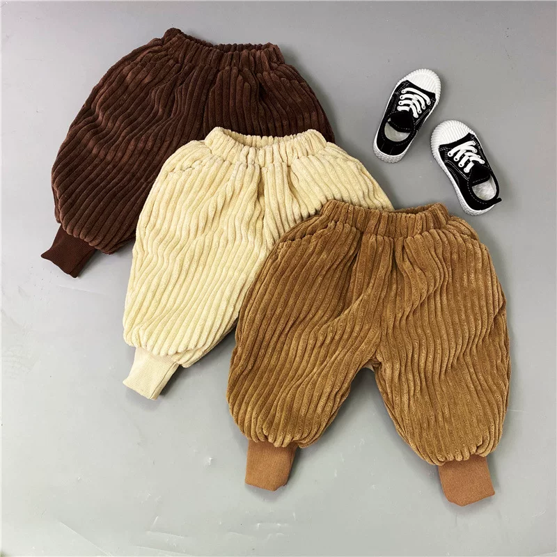 Children's corduroy trousers, winter warm warm jeans for boys, keep warm flashlight