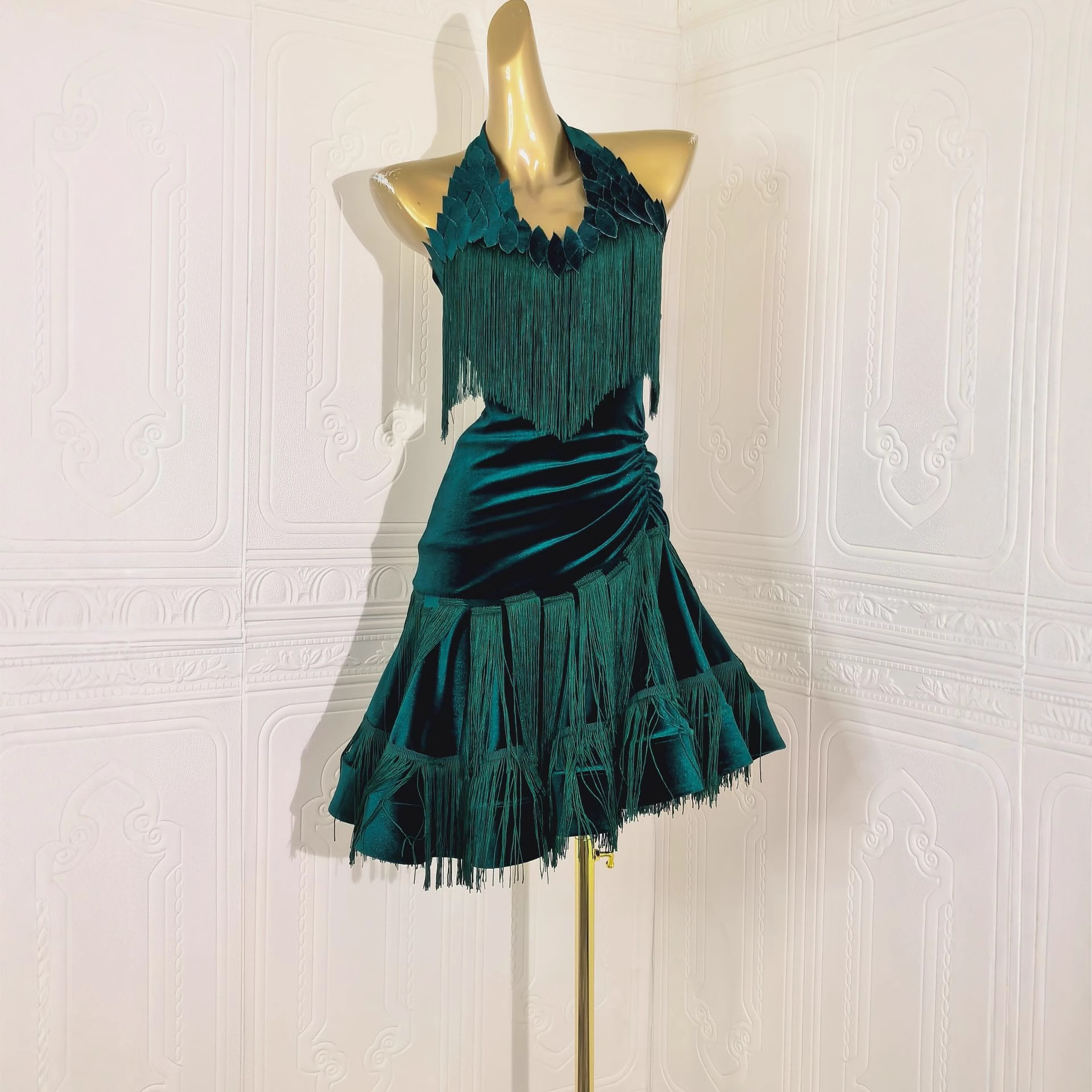 新款演出比赛服 训练表演拉丁舞服装 亮片流苏连衣裙套装工厂批发