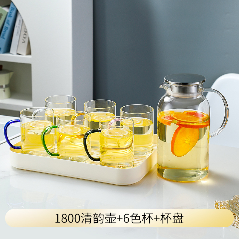 Кувшин стеклянный Hongzhu Qingyun 1800мл с 6 стаканами и подносом
