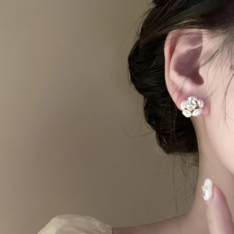 Ear Studs Classification 1 Pair Cute Flower Plating Inlay Alloy Rhinestones Pearl Ear Studs