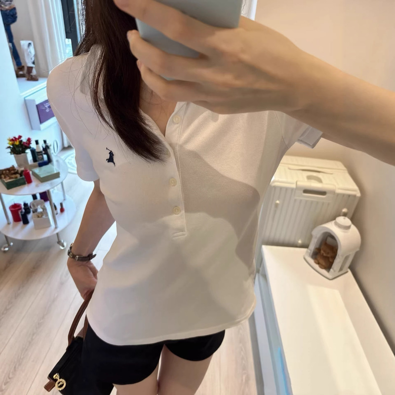 Rl Ralph Lauren Five-Button Polo Shirt High Version Turn-Down Collar Short-Sleeve T-Shirt Pony Embroidery Old Money Style Slim-Fit Top Custom-Made