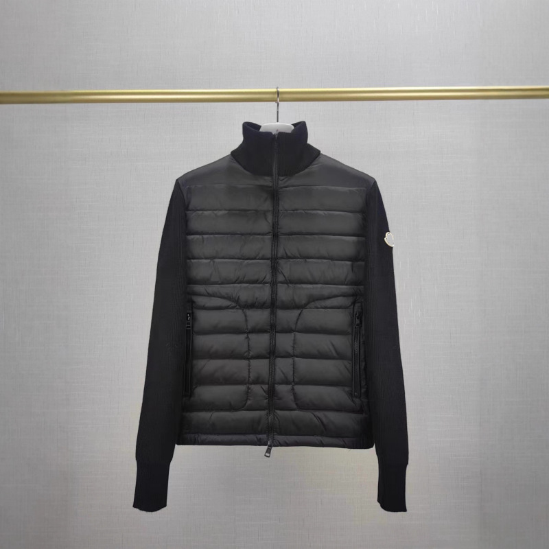 Men's High-Neck down Spliced Knit Jacket with Stand Collar, Classic Trendy Brand Top