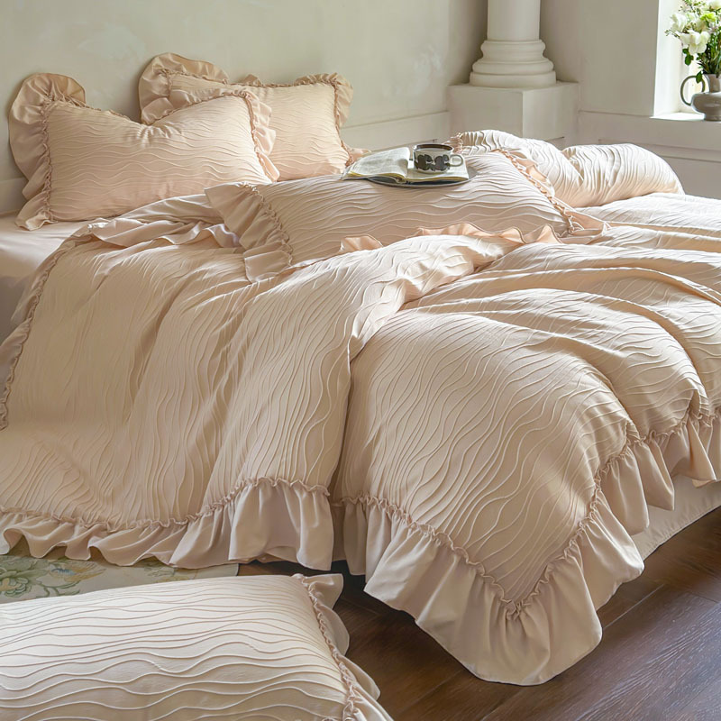 Romantic Jacquard Bedding Set With Lace Trim For Single Bed_voghion.com